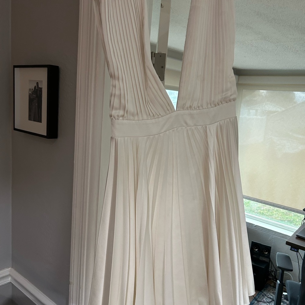 Abercrombie & Fitch Plunge Pleated White Mini Dress BRIDAL